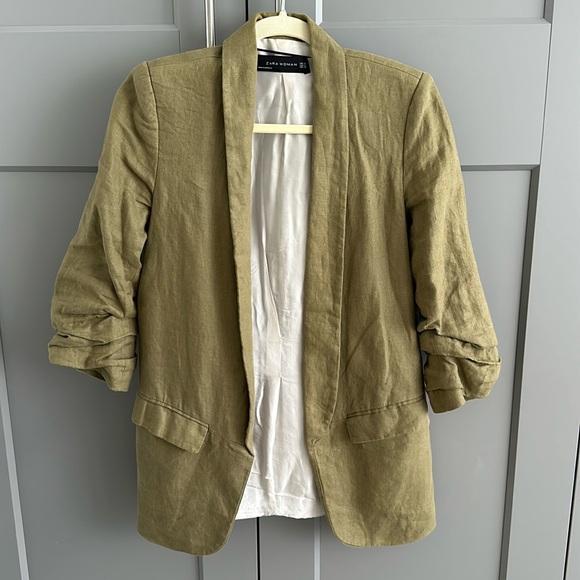 Zara green linen blazer - Picture 2 of 5